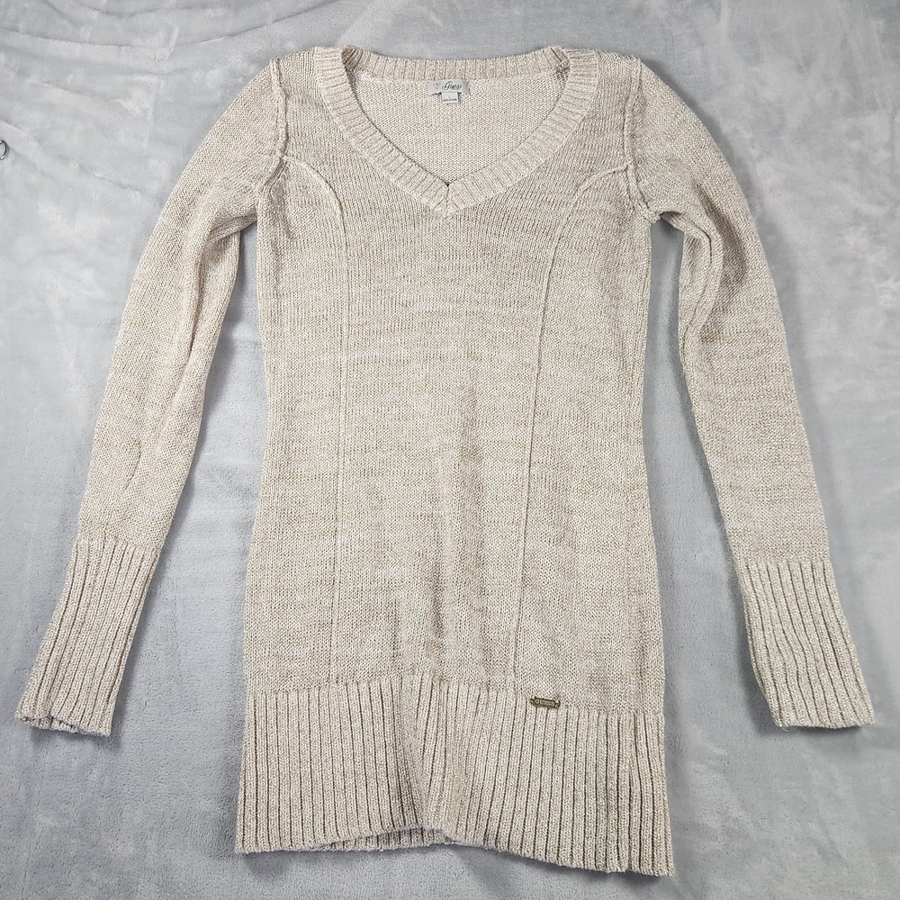 GUESS Women's Sparkly Glitter V Neck Knit Sweater Women's L Large Holiday YTG